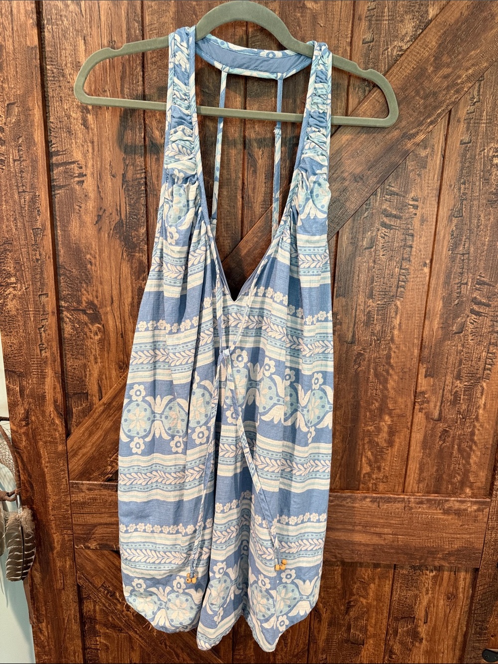 Free People Blue and White Striped Floral Tunic